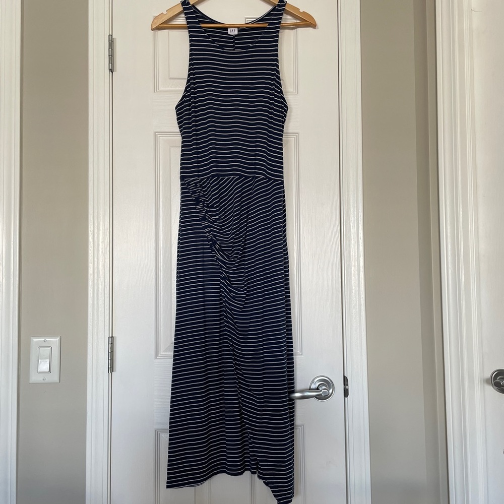 Gap Sleeveless Navy Blue White Striped Dress Large
